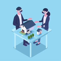vector virtual virtual reality isometric illustration of working poeple