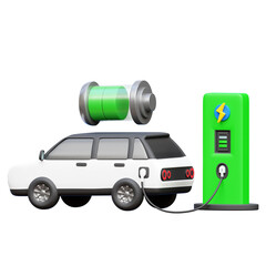 Electric Car Charging 3D Icon Illustration