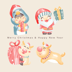 Merry Christmas elements in Christmas festival. watercolor design. vector illustration.