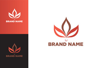 Logo feuilles, marron et rouge. Logo sur fond blanc, couleur et noir. Vecteur, illustration pour logotype. Société, entreprise, marque.	