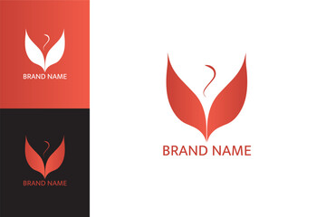 Logo feuille et rouge. Logo sur fond blanc, couleur et noir. Vecteur, illustration pour logotype. Soci&eacute;t&eacute;, entreprise, marque.	