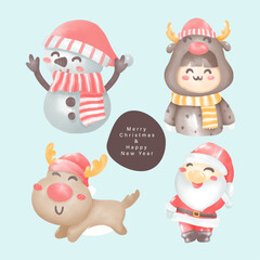 Merry Christmas elements in Christmas festival. watercolor design. vector illustration.