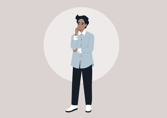 A young contemplative character lost in daydreams, their chin resting on their hand