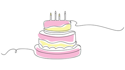 Continuous line drawing of cake. Vector illustration