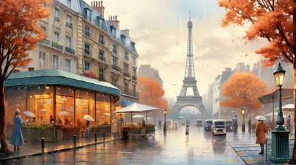 Tuinposter Paris France Illustration in the fall season for background © Danielle