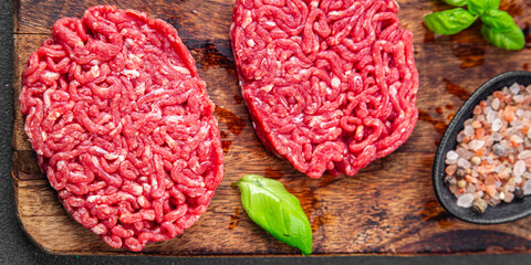 raw cutlet fresh beef meat hamburger delicious healthy eating cooking appetizer meal food snack on the table copy space
