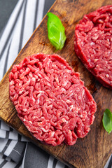 raw cutlet fresh beef meat hamburger delicious healthy eating cooking appetizer meal food snack on the table copy space