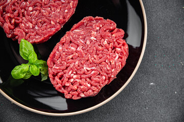raw cutlet fresh beef meat hamburger delicious healthy eating cooking appetizer meal food snack on the table copy space