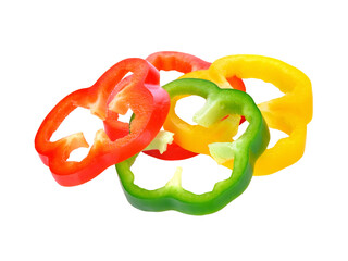 Sliced red yellow green pepper transparent png