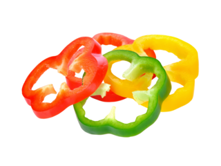 Sliced red yellow green pepper transparent png