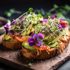 Healthy avocado toasts for breakfast or lunch with rye bread