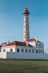 View of the Leca lighthouse also known as the Farol de Boa Nova on the Atlantic coast, Portugal.