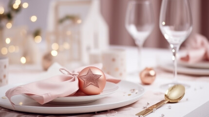 Christmas and New Year's table, pink and gold tones