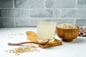 Kvass or fermented oat drink, healthy drink, oat jelly. - obrazy, fototapety, plakaty
