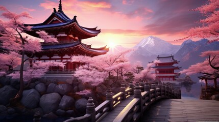 Beautiful Japanese temple. Generative AI