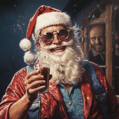 Santa Claus depicted as a red beamer tin. Generative AI - obrazy, fototapety, plakaty
