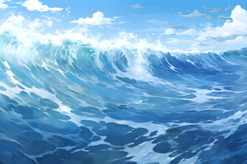 Fototapeta premium Ocean in blue and white in the style of anime art 