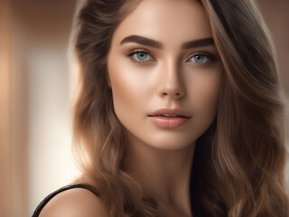 Fototapeta premium Naturally Beautiful: Portrait of a Young Woman with Minimalist Makeup and Natural Style. generative AI