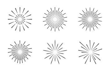 Set of fireworks isolated on a white background. Firework simple black line. Vector illustration object.