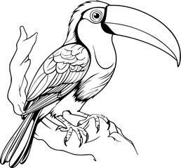 Toucan Hand Drawn Realistic Detailed Coloring Book Animal Illustrations