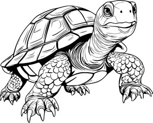 Tortoise Hand Drawn Realistic Detailed Coloring Book Animal Illustrations