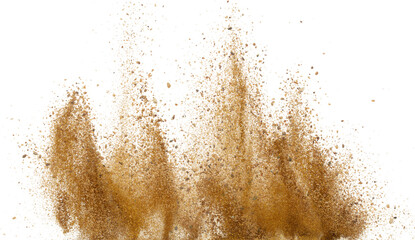 Gold ore nugget mix sand explode from Mining. Golden ore grain powder explosion with sand stone...