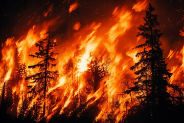 Hot night nature forest red trees danger disaster burning fire heat smoke