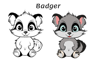 Badger Cute Animal Coloring Book Hand Drawn Illustration for kids