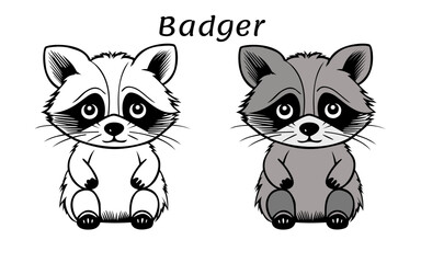 Badger Cute Animal Coloring Book Hand Drawn Illustration for kids
