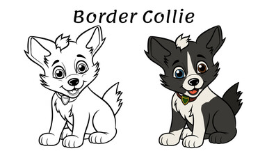 Border Collie Dog Cute Animal Coloring Book Hand Drawn Illustration for kids