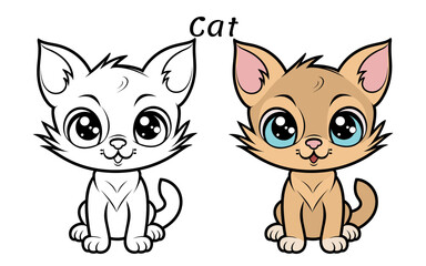 Cat Cute Animal Coloring Book Hand Drawn Illustration for kids