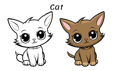 Cat Cute Animal Coloring Book Hand Drawn Illustration for kids