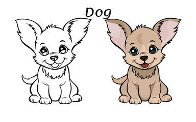 Dog Cute Animal Coloring Book Hand Drawn Illustration for kids