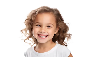 Fotobehang Studio portrait of a cute happy little girl with a beautiful smile isolated on transparent png background. © somsuda
