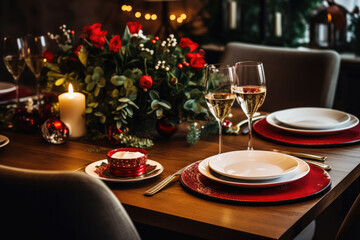 Christmas dinner table setting.