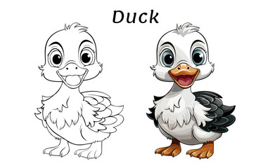 Duck Cute Animal Coloring Book Hand Drawn Illustration for kids