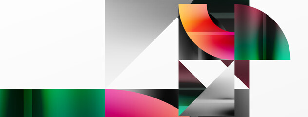 Obraz premium Elegant minimalist background with color metallic circles and triangles, creating harmonious composition of geometric shapes for wallpaper, banner, background, landing page