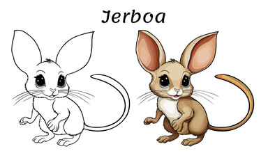 Jerboa Cute Animal Coloring Book Hand Drawn Illustration for kids