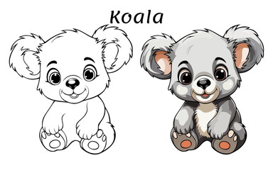 Koala Cute Animal Coloring Book Hand Drawn Illustration for kids