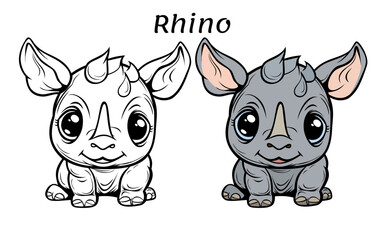 Rhinoceros Uakari Cute Animal Coloring Book Hand Drawn Illustration for kids