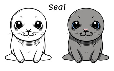 Seal Cute Animal Coloring Book Hand Drawn Illustration for kids