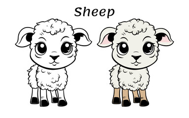 Sheep Cute Animal Coloring Book Hand Drawn Illustration for kids