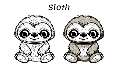 Sloth Cute Animal Coloring Book Hand Drawn Illustration for kids