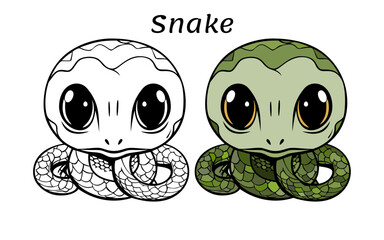 Snake Cute Animal Coloring Book Hand Drawn Illustration for kids