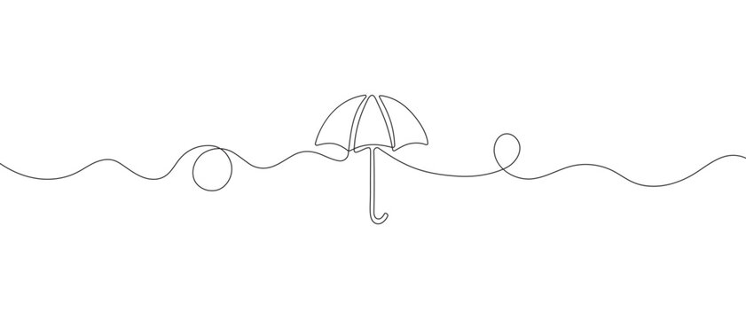 Umbrella line drawing vector. Hand-drawn line icon. Isolated icon. Design linear artwork elements. Flat design. one-line object.