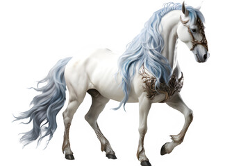 white unicorn png ,white horse isolated on transparent background ,generative ai - obrazy, fototapety, plakaty