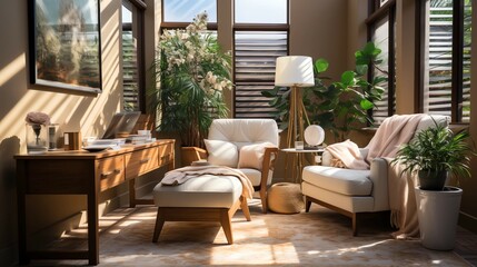 Fototapeta premium A modern space, Luxury architecture interior of modern design living room AI generated 