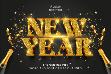 New year luxury glittery golden 3d editable vector text effect
