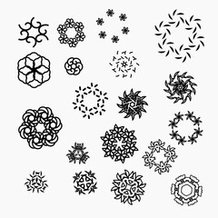 Old tribal tatto set: owl, feather, paper boat, moon, sun, swallows, diamond, crown, game cards, anchor, star.