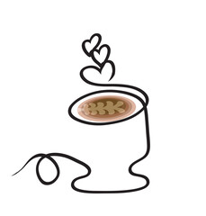 One line drawing of a cup of hot latte.
One continuous line drawing of hot coffee.